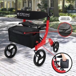 Andador de cuatro ruedas grandes, plegable con asiento, respaldo y cesta delantera INVICTO X