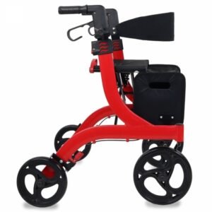 Andador de cuatro ruedas grandes, plegable con asiento, respaldo y cesta delantera INVICTO X