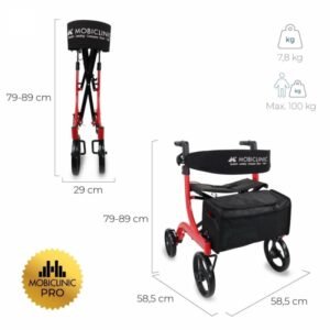 Andador de cuatro ruedas grandes, plegable con asiento, respaldo y cesta delantera INVICTO X