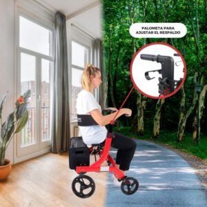 Andador de cuatro ruedas grandes, plegable con asiento, respaldo y cesta delantera INVICTO X