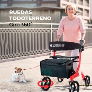 Andador de cuatro ruedas grandes, plegable con asiento, respaldo y cesta delantera INVICTO X